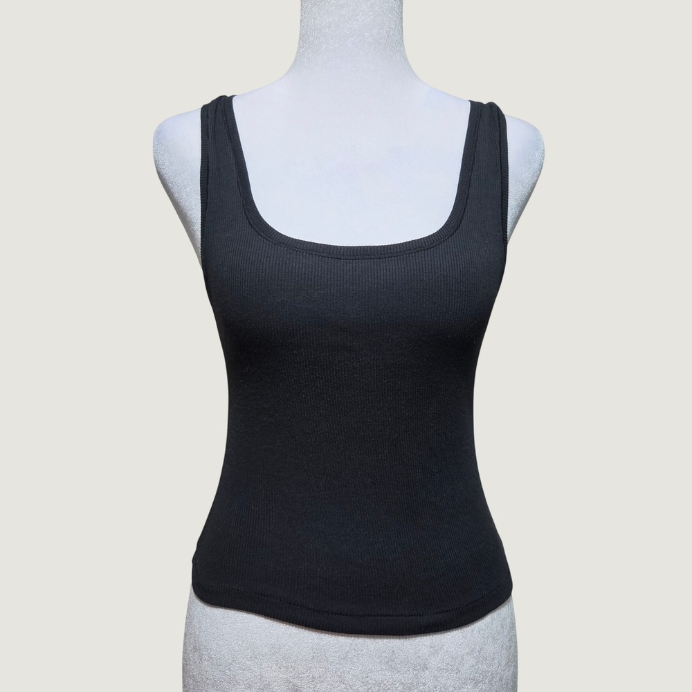 SKIMS Cotton Rib Tank Soot Black Scoop Neck Ribbed Top AP-TNK-0038 Size L NEW